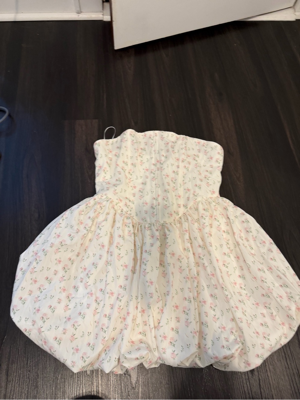 Strapless Cream Floral Mini Dress - Feminine Party Dress